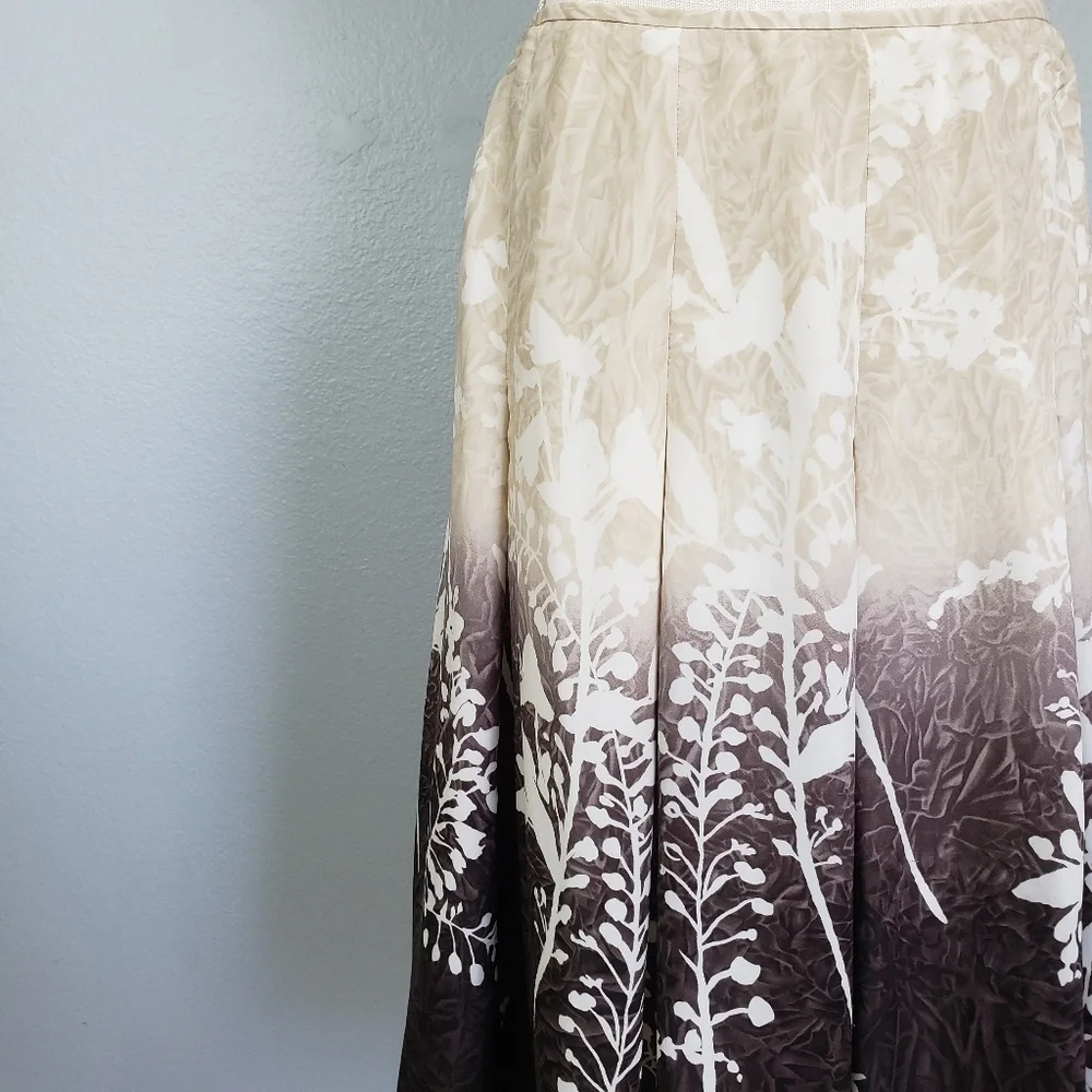 VTG LINDA ALLARD ELLEN TRACEY Ombre 100% Silk Floral Pleated Skirt Sz 8